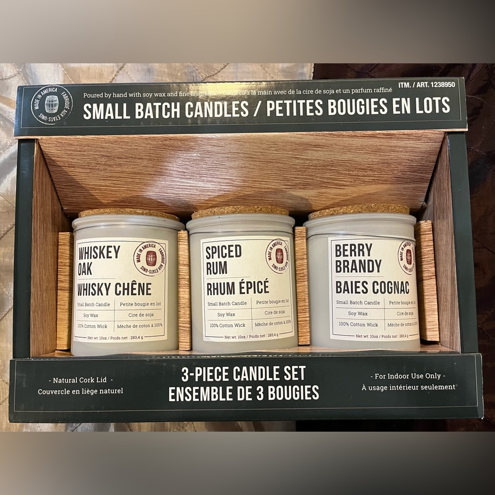 3 Piece Candle Set Whiskey Oak, Spiced Rum & Berry Brandy scented